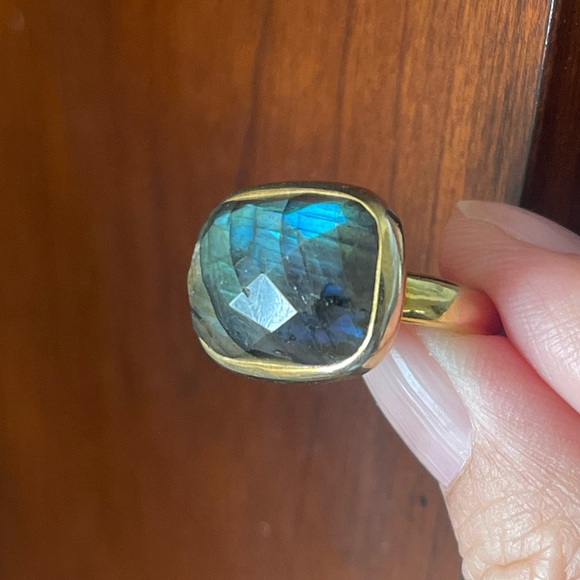 Natural labradorite gold plated solid sterling silver ring - Picture 4 of 5